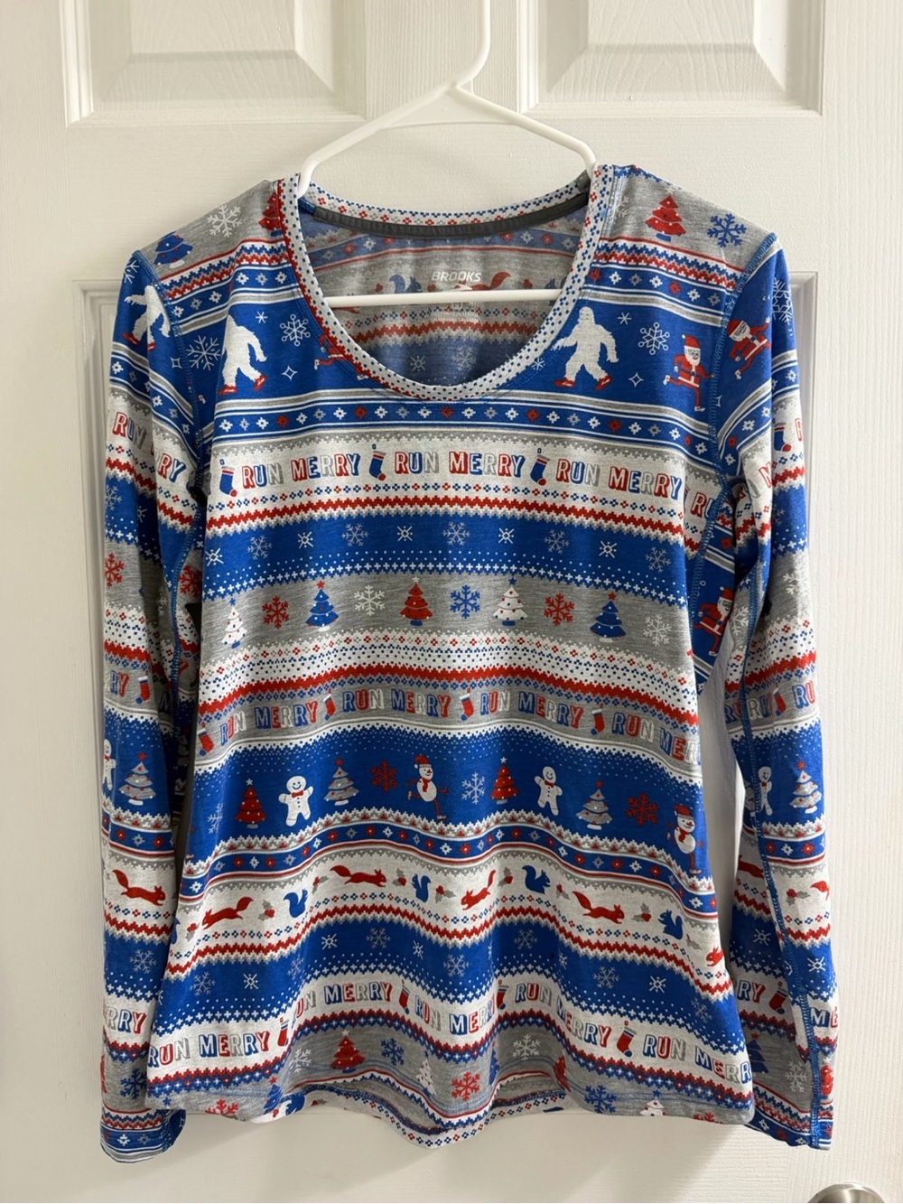 Brooks Running Run Merry Holiday Fair Isle Long Sleeve Shirt Christmas Medium M